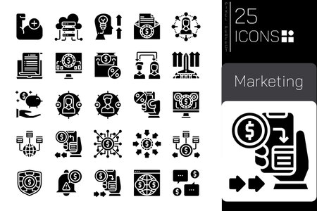 Marketing icons set, modern solid symbol collection, filled style pictogram pack. Signs, logo illustrationのイラスト素材