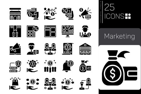 Marketing icons set, mono vector symbols collection, linear pictograms package isolated on white backgroundのイラスト素材