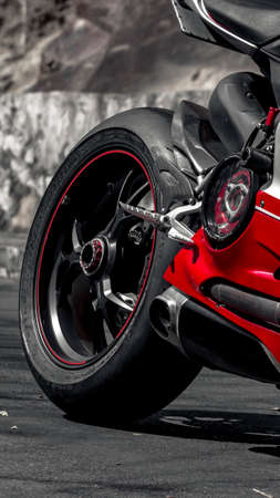 Close up shot of the Ducati Motobikeのeditorial素材