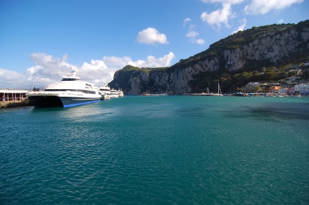 passengers ferry at the port of Capri islandの写真素材