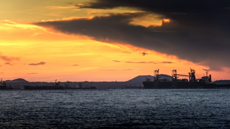 Pier at sunset in Chonburi, Thailandの写真素材
