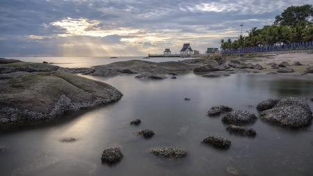 Sunset view point at Bangsaen, Chonburi の写真素材