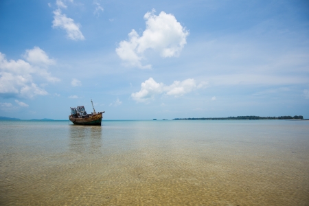 Old boat park at Koh Mak, Thailandの写真素材
