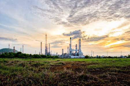 Oil refinery at sunriseの写真素材