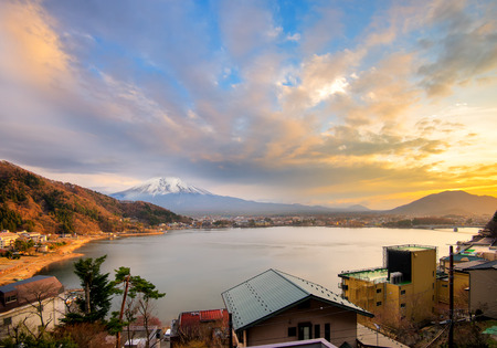 Mt Fuji view from the lake Kawaguchikoの写真素材