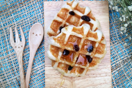 Raisin Waffle on wooden plates