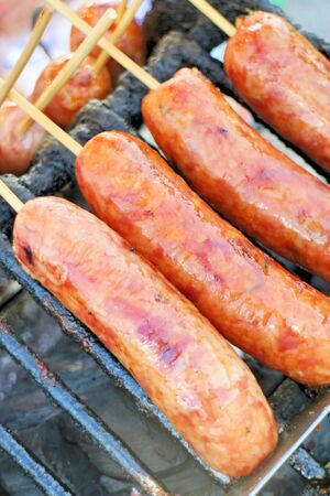 Asia sausage in market - red sausageの写真素材