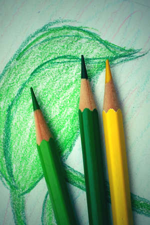 Colored pencils with sunflowerの写真素材