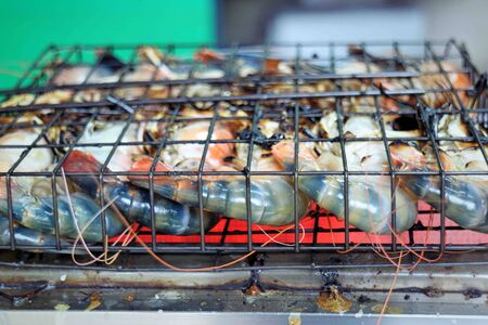 Grilled prawns on the grillの写真素材