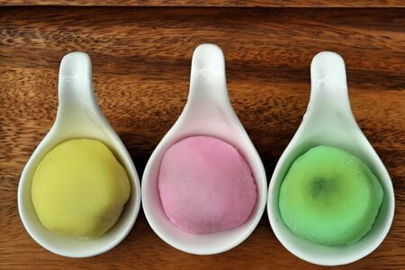 colorful Japanese dessert called "mochi"の写真素材