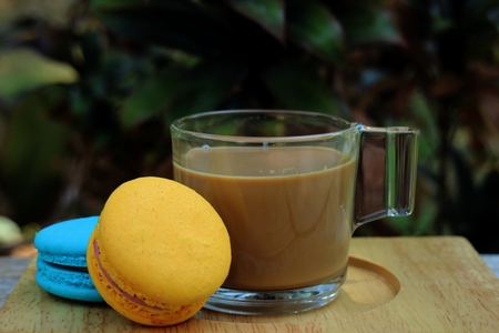 Colorful French Macaroon on wooden background