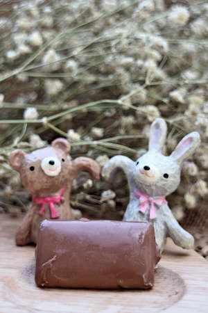 Chocolate sweet on wooden platesの写真素材