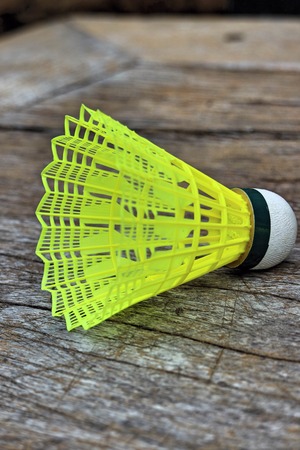 badminton nylon shuttlecock on the wooden floorの写真素材
