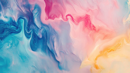 Abstract gradient texture in pastel hues of pink, blue, and yellow, blending smoothly across the image.の素材