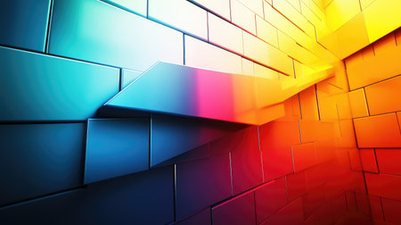 An abstract arrow graph in vibrant colors breaking through a barrier, symbolizing overcoming challenges to achieve success.の素材