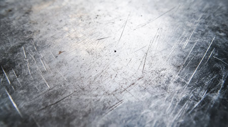 Close-up of a metal surface with scratches and rust, showcasing a grunge industrial texture.の素材