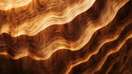 Close-up of a wood grain texture in warm brown tones, highlighting natural patterns and imperfections.の素材