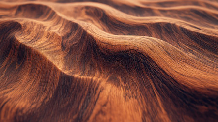 Close-up of a wood grain texture in warm brown tones, highlighting natural patterns and imperfections.の素材