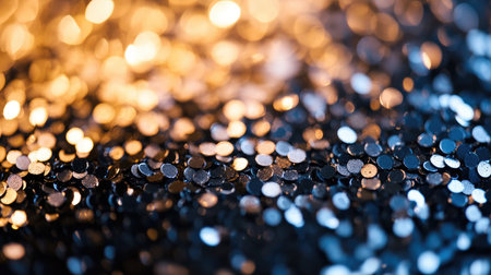 Close-up of shimmering sequins in silver and gold, forming a dazzling and reflective texture.の素材