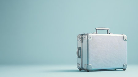 A durable business suitcase with combination locks, displayed on a clean light blue background, emphasizing security and professionalism.の素材