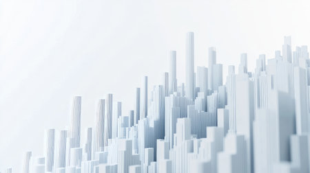 A 3D chart with bars rising dramatically, representing a booming stock market, displayed on a minimalistic white background.の素材