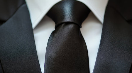 A close-up of a classic black tie with a satin finish, highlighting its sleek texture and sophistication.の素材