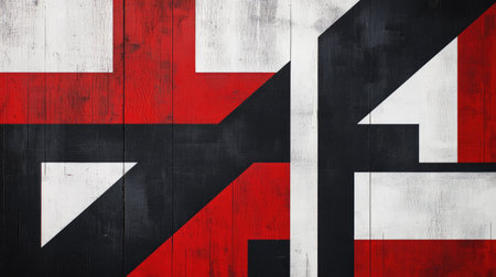 Abstract geometric patterns in bold red, black, and white, creating a striking and modern visual.の素材