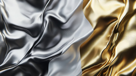 Abstract metallic surface with overlapping gold and silver textures, creating a luxurious, reflective effect.の素材