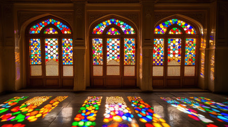 Sunlight filtering through traditional Indian stained-glass windows.の素材