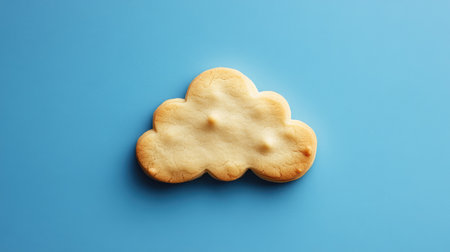 A deliciously detailed cloud-shaped cookie on a bold blue background, perfect for evoking a whimsical and lighthearted moodの素材