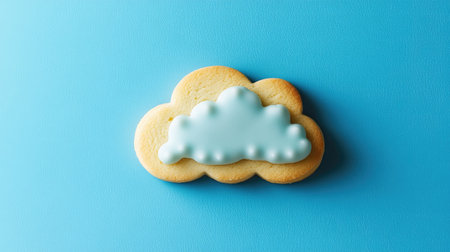 A deliciously detailed cloud-shaped cookie on a bold blue background, perfect for evoking a whimsical and lighthearted moodの素材