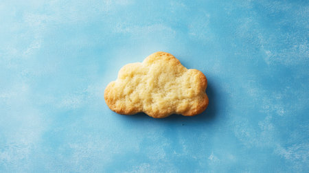 A sweet, cloud-shaped cookie on a vibrant blue surface, evoking the serenity and joy of a sunny dayの素材
