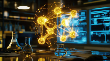 A 3D rendering of chemical reactions with molecules colliding and transforming.の素材