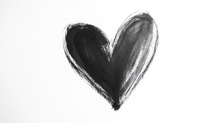 A minimalist black-and-white heart sketch on a blank background, symbolizing simplicity and clarity.の素材