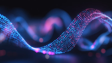 A minimalist representation of binary code glowing against a black background.の素材