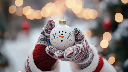 Santa Claus wearing gloves, carrying a stack of brightly wrapped gifts in a cozy, decorated living roomの素材