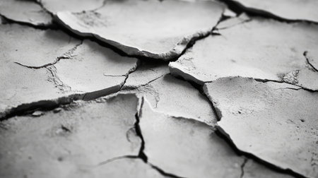 Close-up of broken cement fragments aligned in a line, highlighting rough edges, cracks, and a raw construction feelの素材