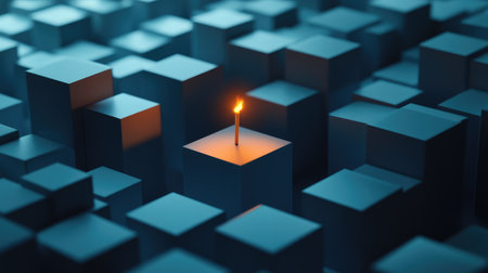 A burning match leading unlit ones, symbolizing innovation, leadership, and thinking outside the box.の素材