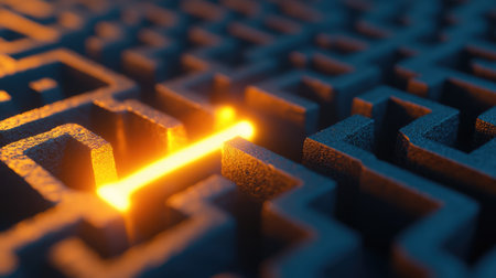 Focused beam of light highlighting a path through a maze, representing essential strategies.の素材
