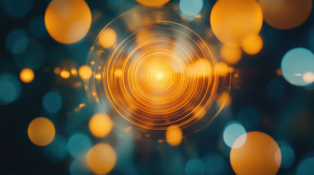 Abstract image of concentric circles of light focusing on a central point, symbolizing business focus.の素材