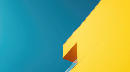 Minimalistic shot of a yellow crane's boom cutting through a clear blue sky, a stark contrast of engineering and natureの素材