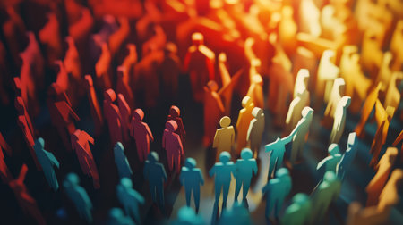 Paper figures standing in a close ring, each colored differently, symbolizing unity through diverse voicesの素材