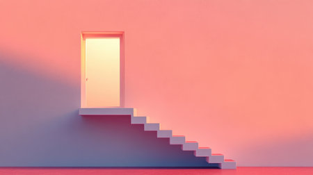 Elegant staircase reaching a radiant door, representing business ambition and the journey to successの素材