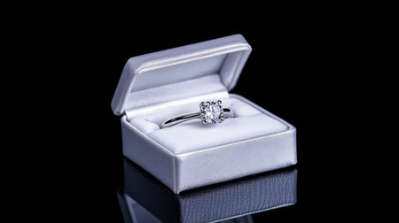 Diamond engagement ring in a pristine white velvet box, displayed with elegance and simplicity, symbolizing a new beginningの素材
