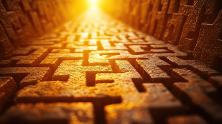 Focused beam of light highlighting a path through a maze, representing essential strategies.の素材