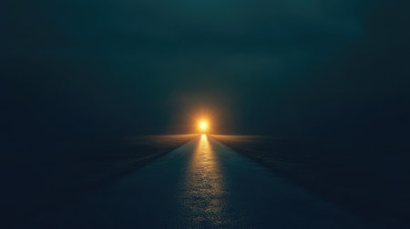 A long road leading to a bright light in the distance, representing clarity and business success.の素材