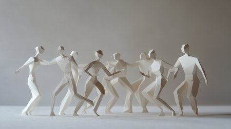 Group of paper people in a dynamic pose, appearing to have a conversation, with expressive body languageの素材