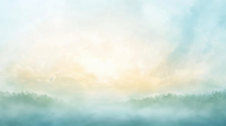 Morning sky with light fog and mist, with soft, diffused light adding a touch of mystery.の素材