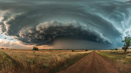 Stormy sky with dark, dramatic clouds gathering above, hinting at rain and thunder.の素材