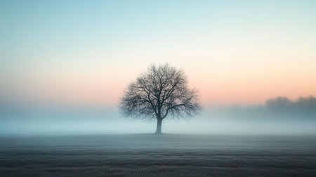 Morning sky with light fog and mist, with soft, diffused light adding a touch of mystery.の素材